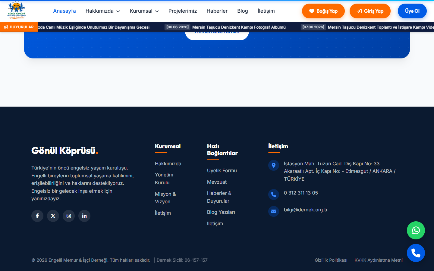 Gönül Köprüsü Footer & Lead Generation